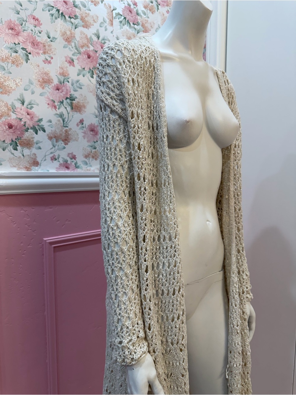 American Eagle Outfitters Longline Open-Knit Cardigan - Cream - Picture 2 of 6
